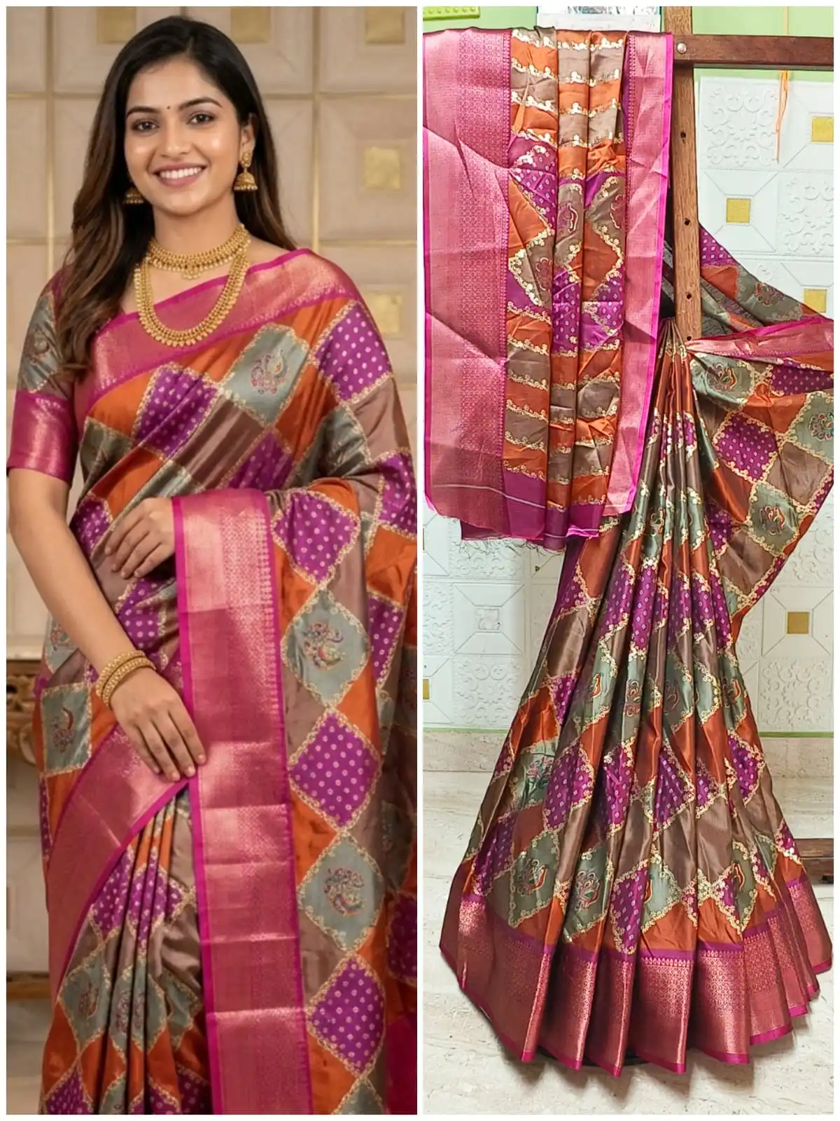 Contrast Digital Dola Border Work Saree